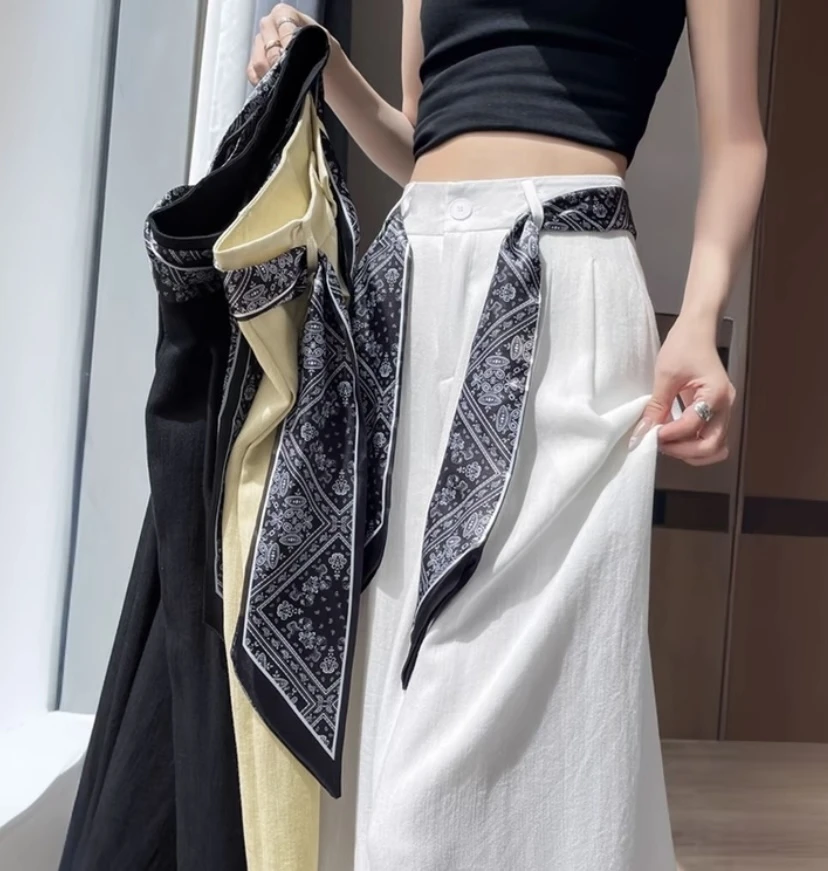 【现货+丝巾+运费险】新款夏季显瘦女裤直筒慵懒风休闲阔腿裤XXY
