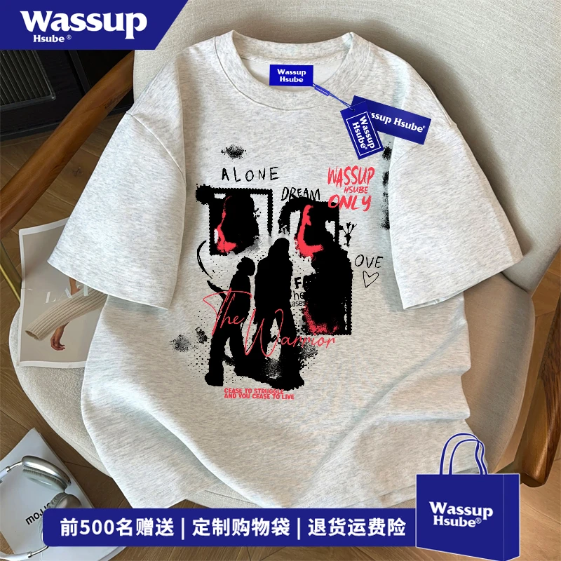 WASSUP HSUBE复古欧美式模糊人物短袖T恤男夏季oversize百搭上衣
