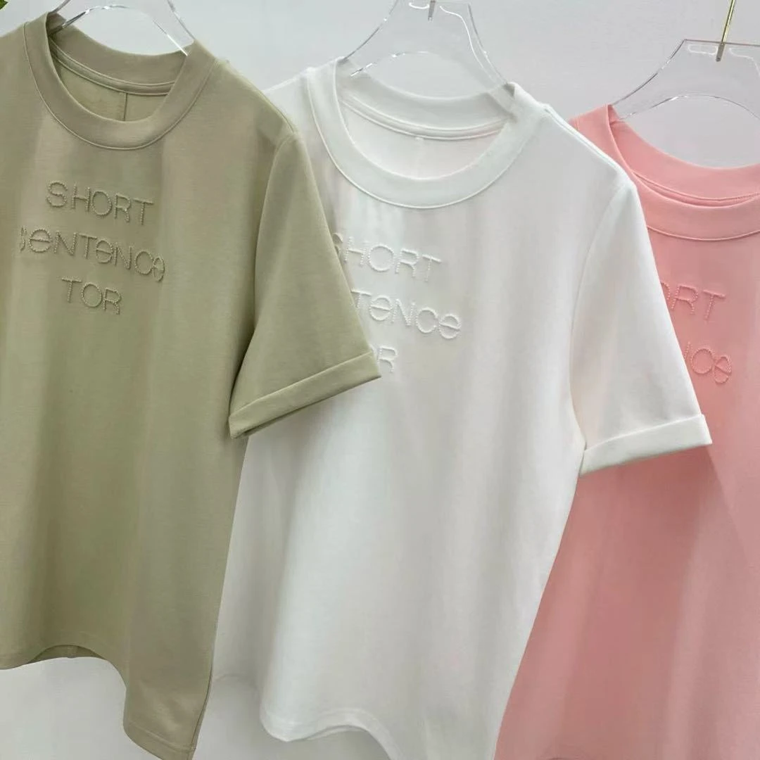 【厂家福利】夏季新款高克重大版字母刺绣重工短袖女款T恤527
