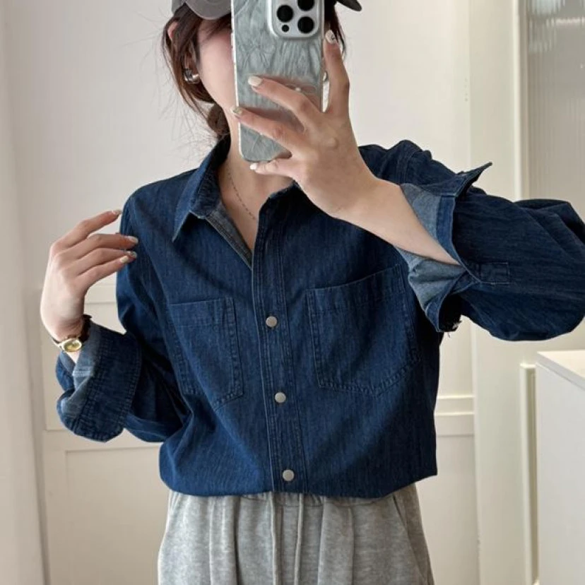 【1778-hl】春季新款牛仔衬衫显瘦长袖时尚复古小众宽松韩版百搭