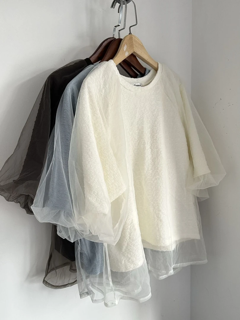 胖MM特大码300斤超舒适网纱短袖泡泡袖上衣早秋双层减龄假两件潮T