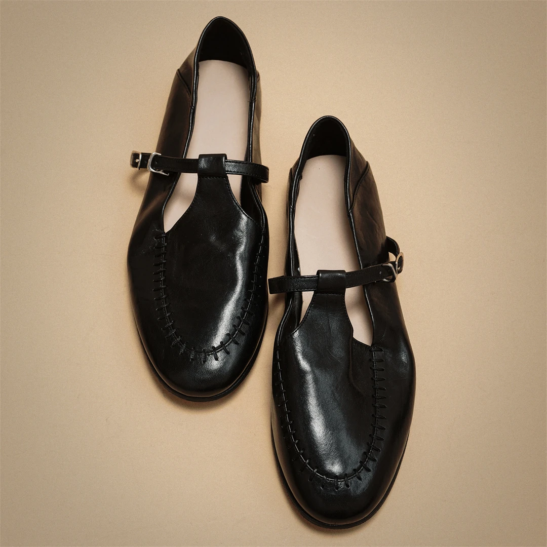 SIST初线工坊T字带玛丽珍芭蕾马皮单鞋女