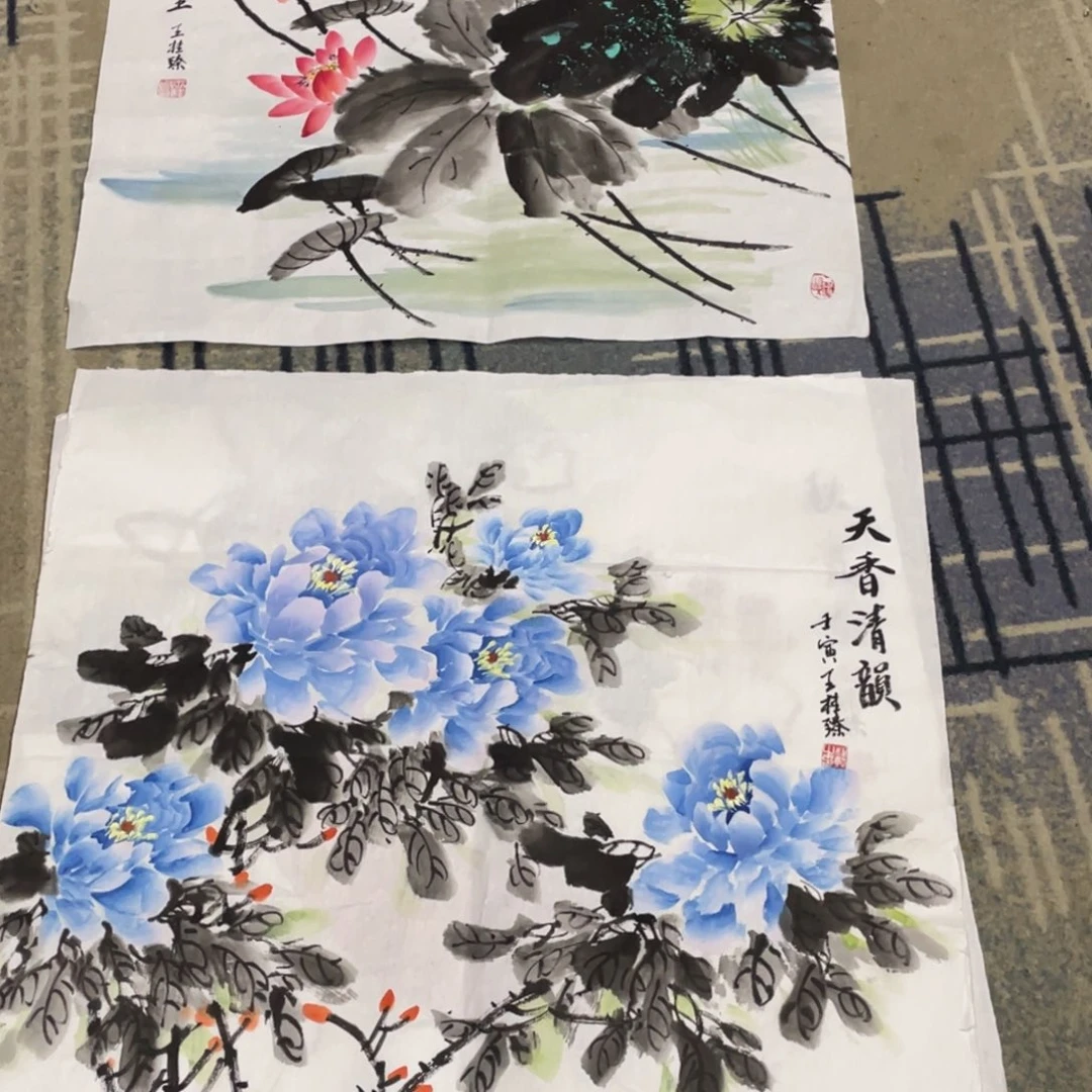 国画金*四次斗方作品两张11111