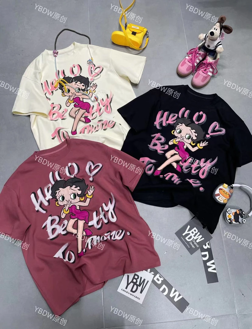 新款潮流袖短袖常规圆领T恤宽松时尚动漫卡通女孩上衣