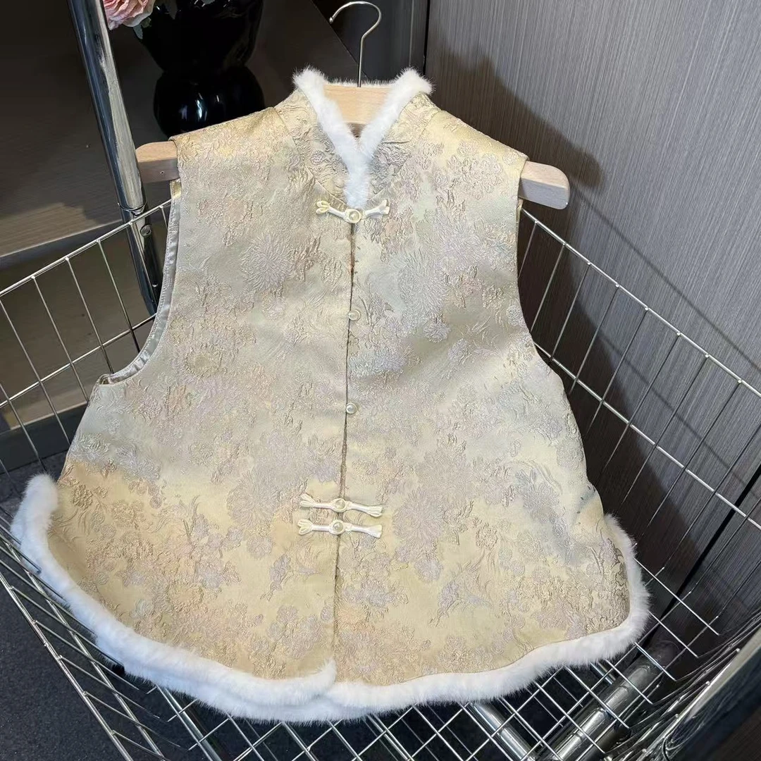 【卿如】加棉加厚民族风改良式立领毛条包边贵气马甲设计师款