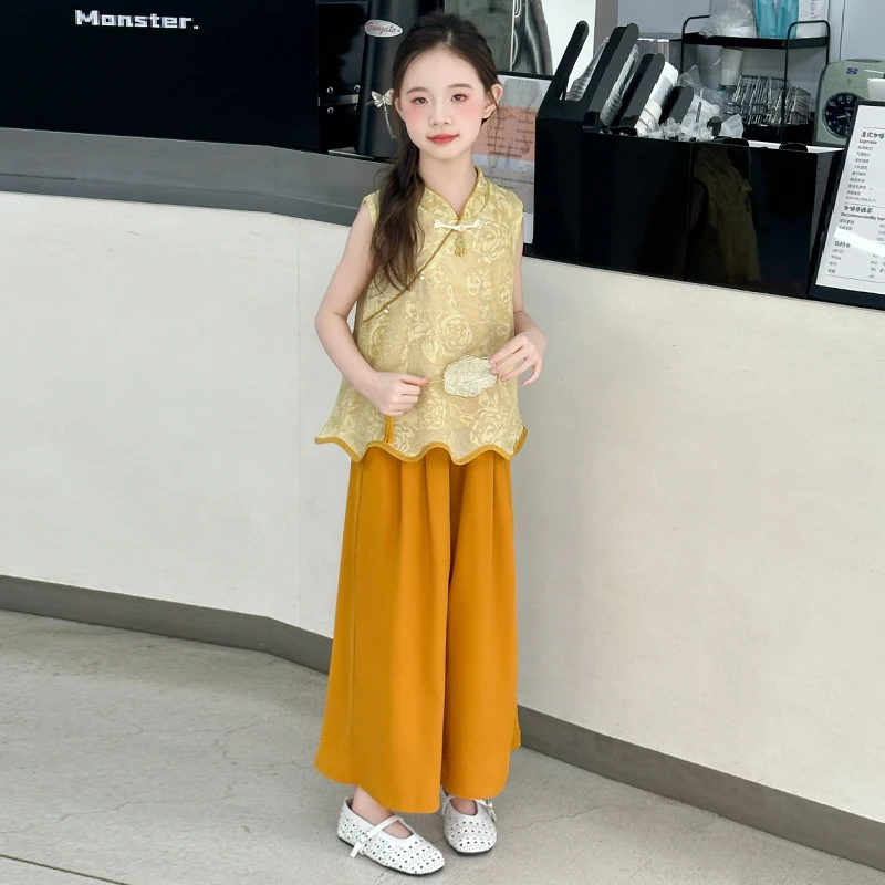 女童套装2025夏季新款新中式高级设计感夏装中大童国风两件套12岁