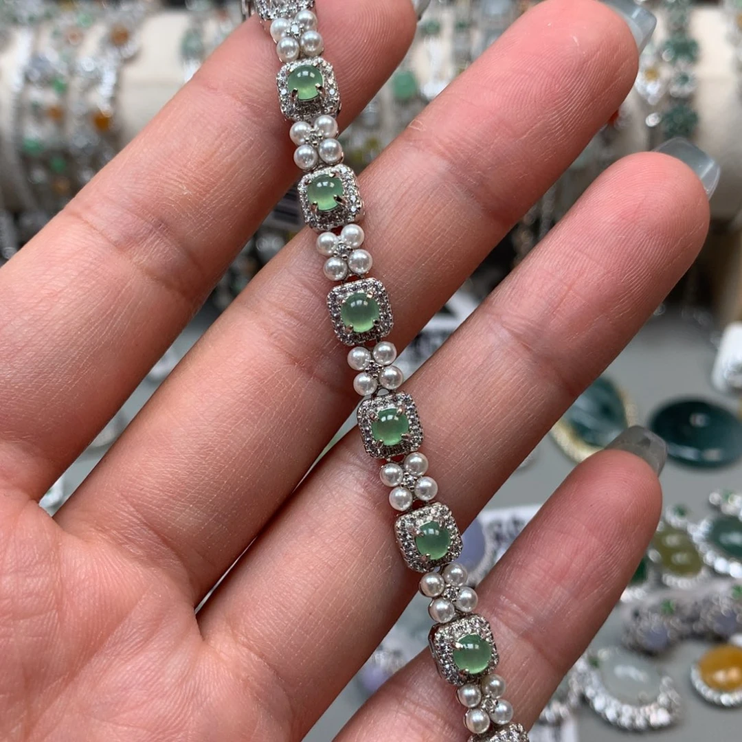 翡翠戒指银S925镶嵌手链