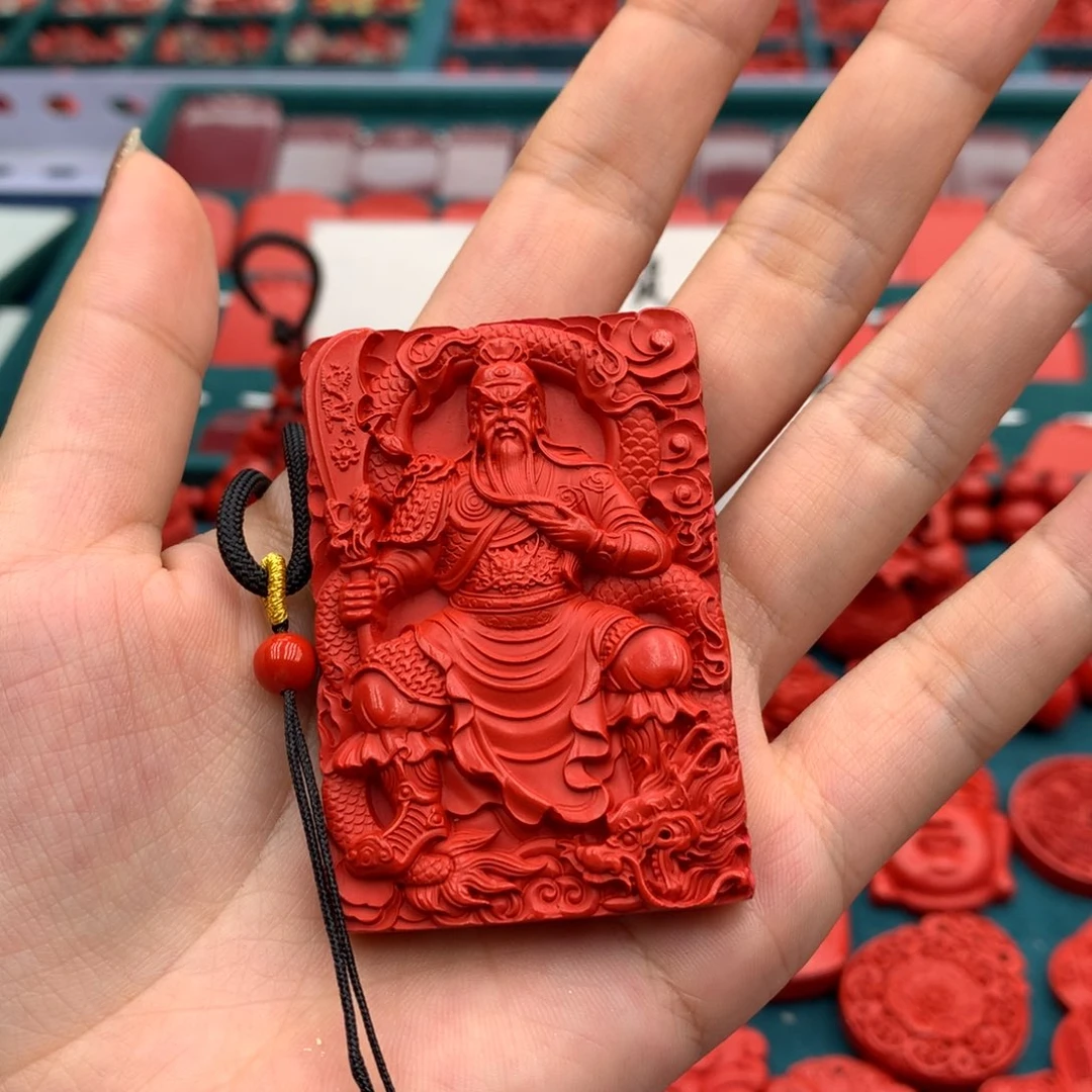 天然辰砂红砂关公吊坠