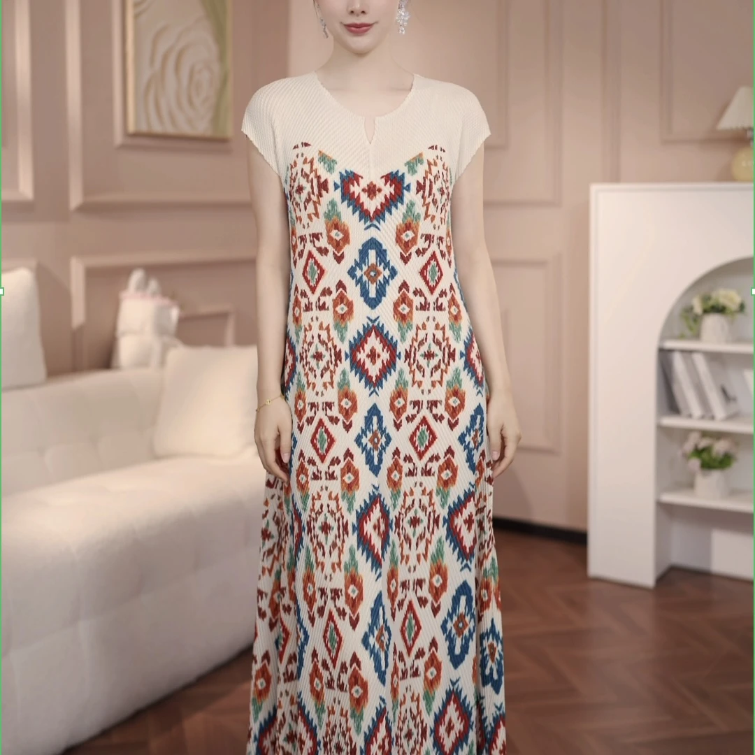 褶皱气质2025优雅显瘦夏季法式中长款气质腰带连衣裙宽松