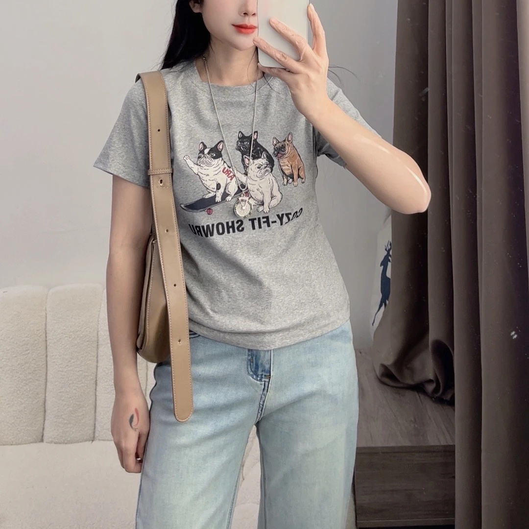 2025新款短袖修身显瘦上衣欧货创意卡通印花短袖T恤女时尚DYY2638