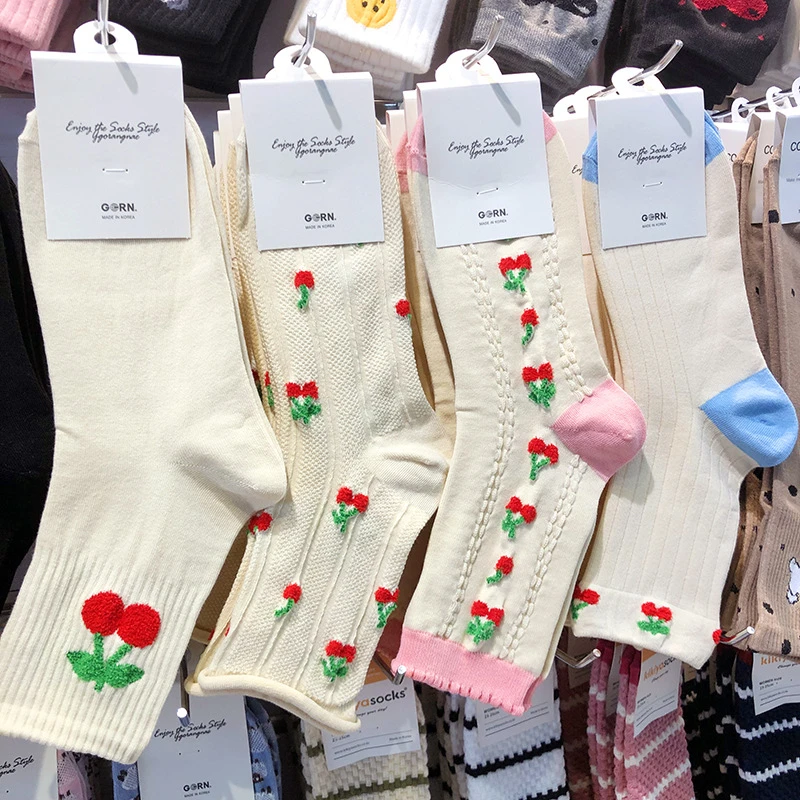 韩国袜子甜美少女风小樱桃水果中筒东大门ggorangnae进口卡通棉袜