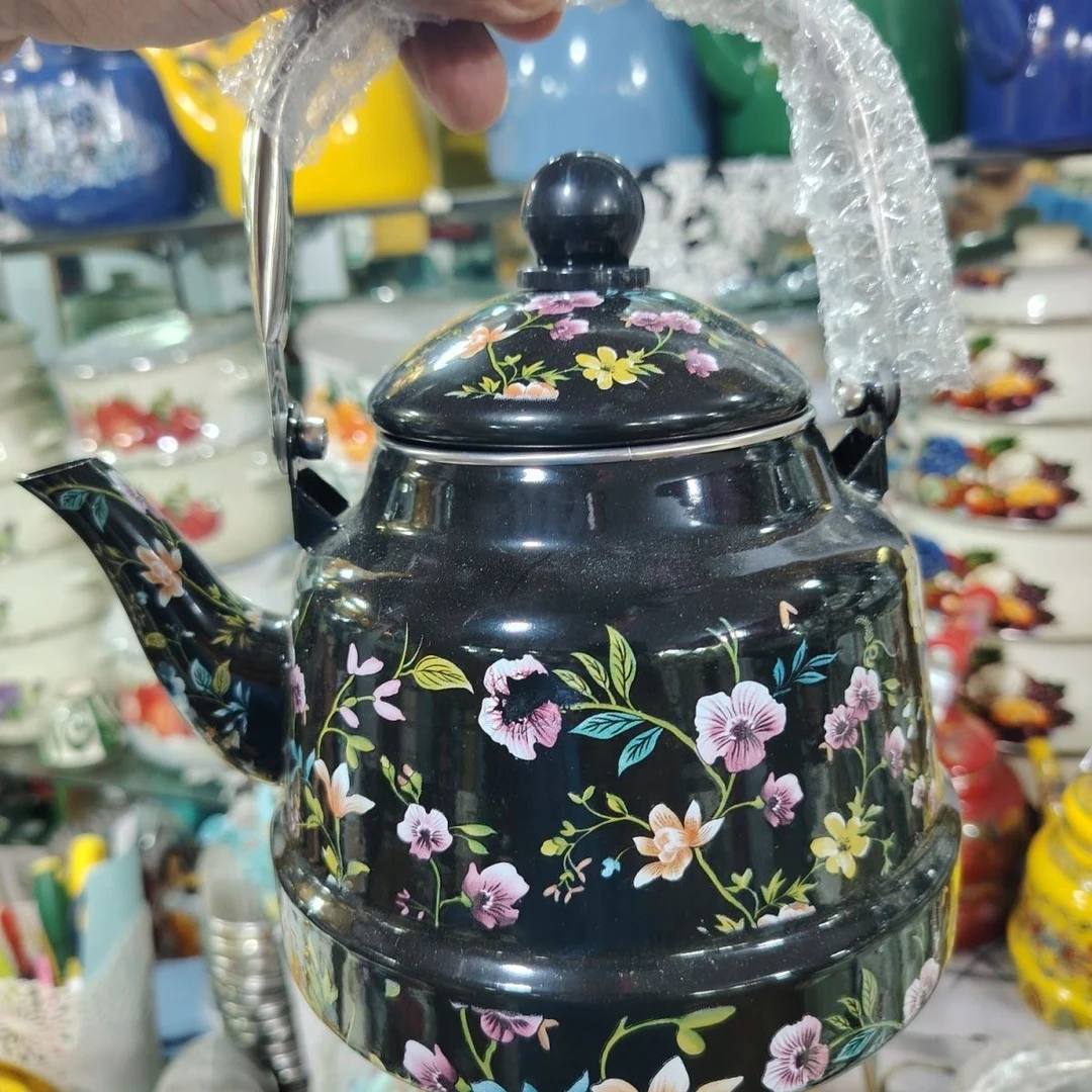 精美中式搪瓷茶壶青花釉上彩半手工高温烤釉1.7升容量茶壶