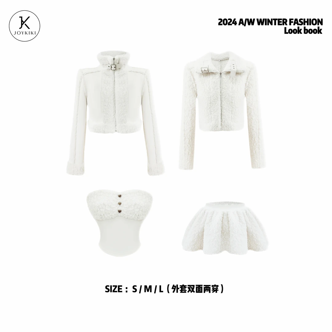 JOY KIKI金金【白茶少女】毛茸茸软糯时尚辣妹风套装J24D516