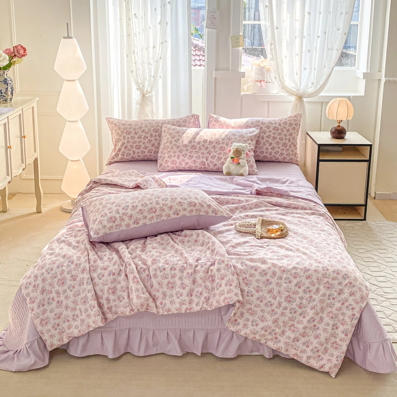 新款床盖夏被四件套针织棉防滑床盖三件套可机洗夏凉被薄被子