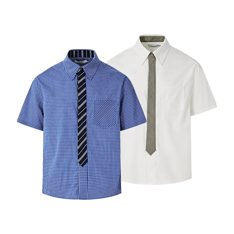 KREATE「黄金搭配」领带老钱风休闲通勤叠穿条纹千鸟格短袖白衬衫