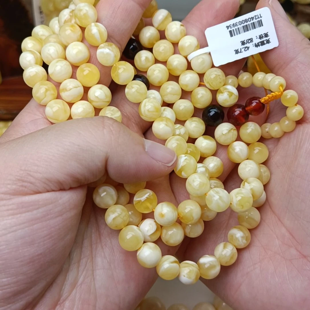 未镶嵌颈饰蜜蜡8大加圆珠108瓷白溶洞妖花高货