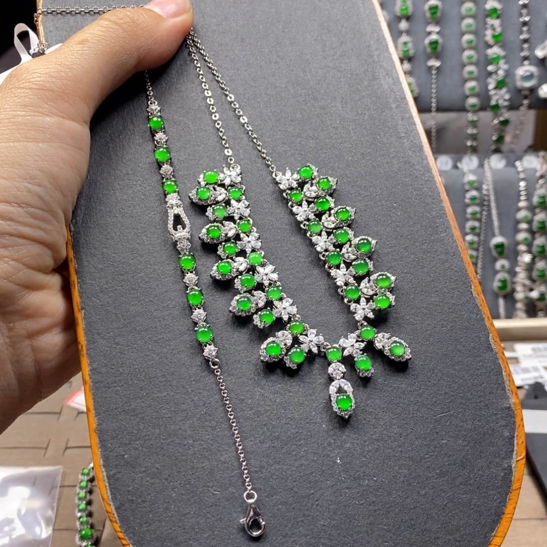 翡翠颈饰银S925镶嵌A***h一套