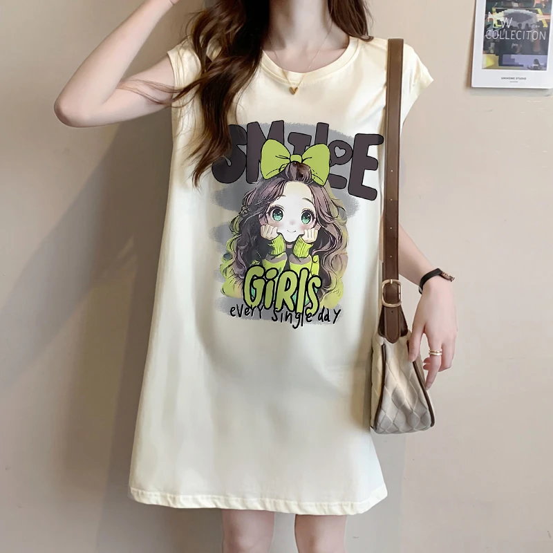 夏季纯棉新款宽松大码无袖T恤裙韩版洋气坎肩设计感百搭洋气上衣