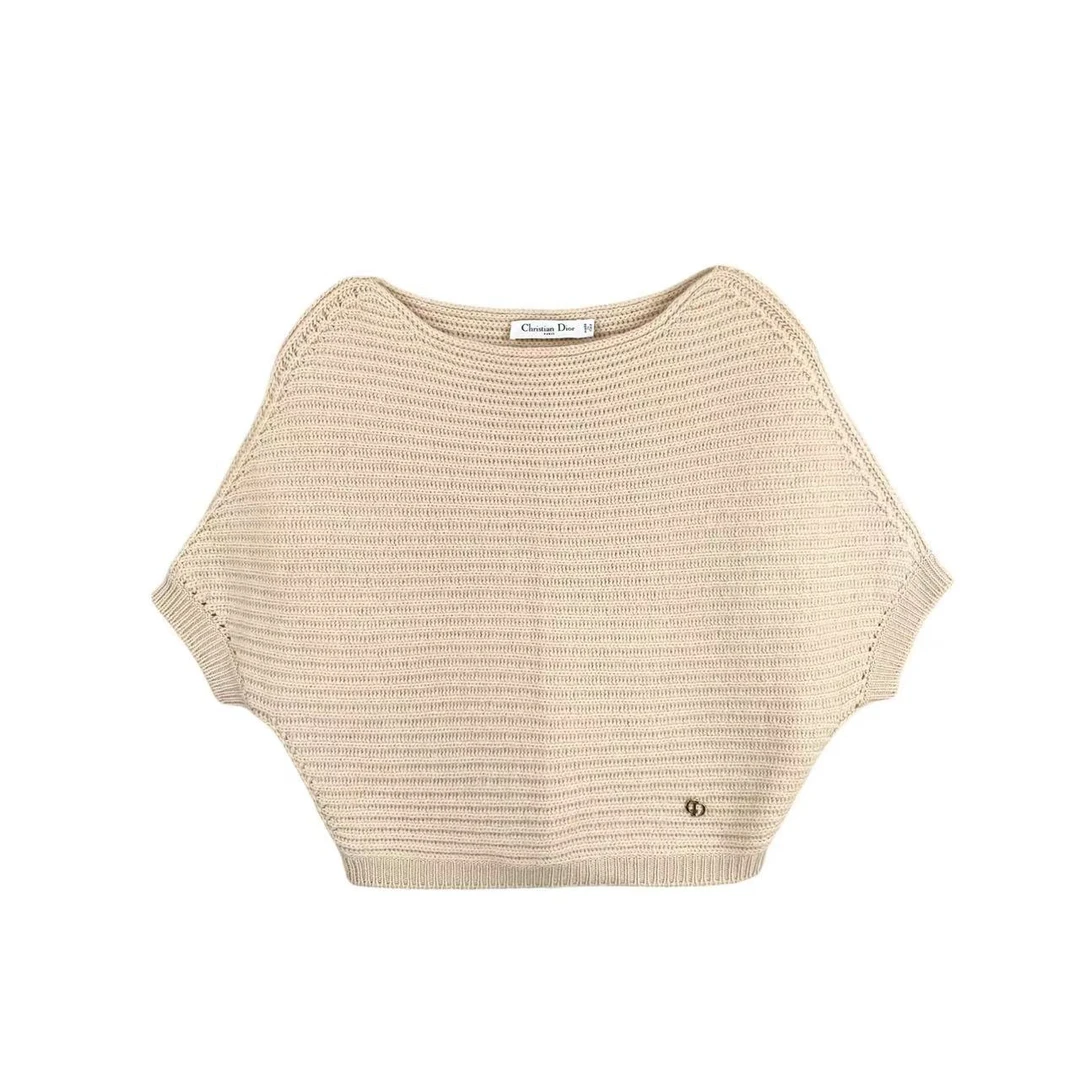 95新 DIOR/迪奥 pp1134 羊绒 金属logo蝙蝠袖针织衫 38码