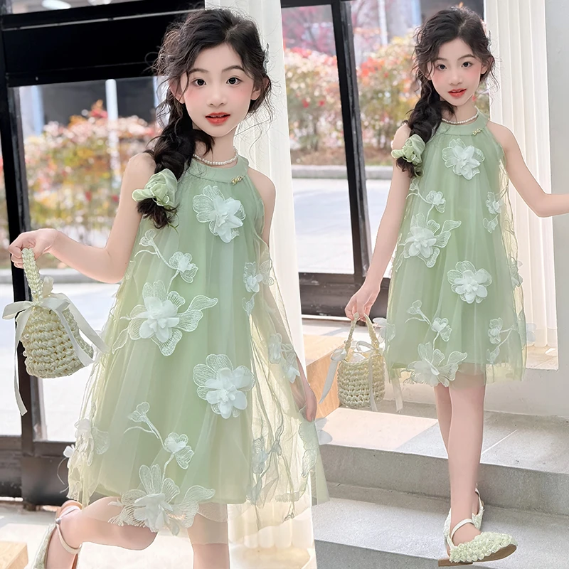 夏装女童公主裙2025新款洋气韩版无袖中长款连衣裙小女孩夏季裙子