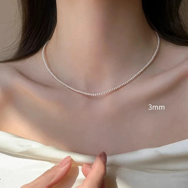 3mm细小珠珍珠项链女款2025新款爆款轻奢小众珍珠锁骨链可叠戴