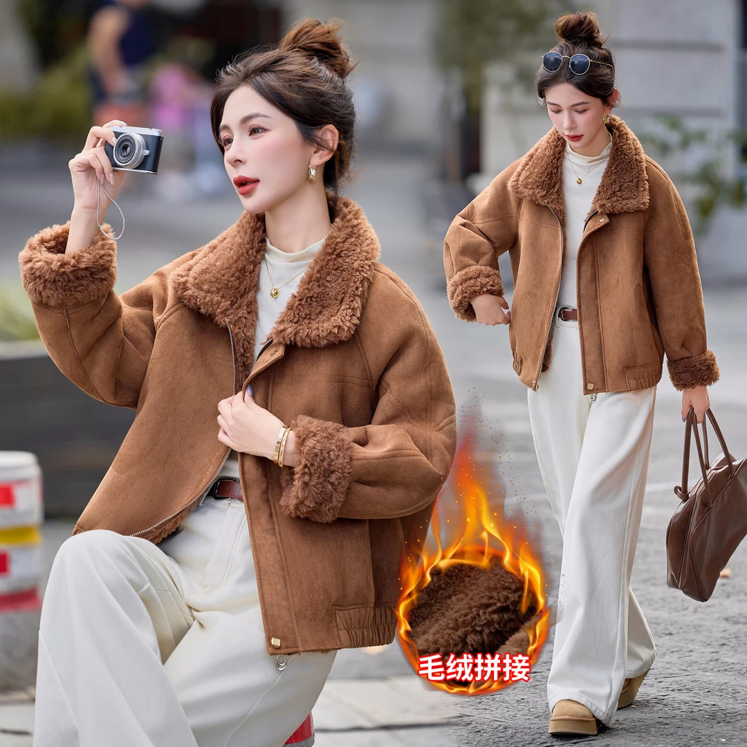皮毛一体羊羔毛绒秋冬短外套女款爆款2025新款时尚洋气保暖棉衣服