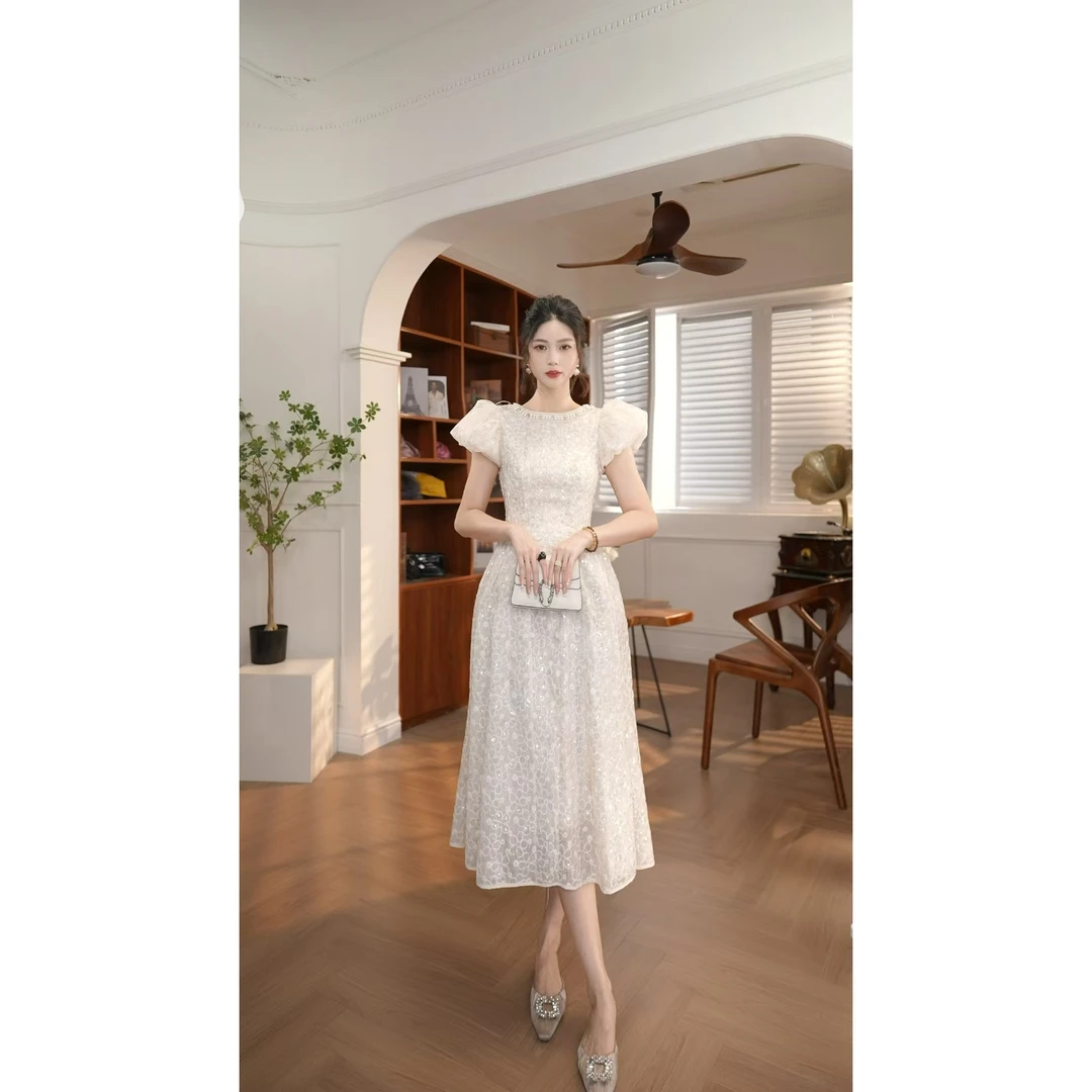 【宝总】时尚优雅收腰修身名媛宴会显瘦轻奢方领设计感连衣裙45147