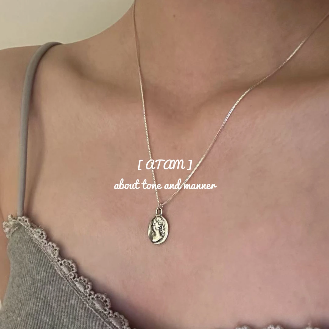 坠链均925银 圆盘人脸硬币项链