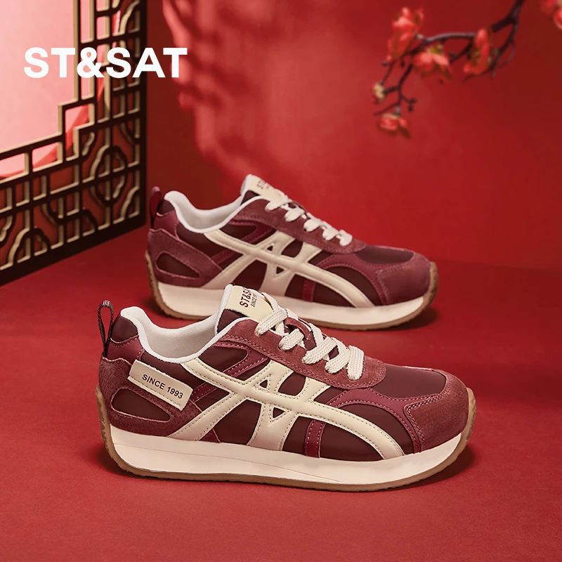 星期六中国红德训阿甘鞋2026春季新款运动鞋女百搭休闲显脚小鞋子