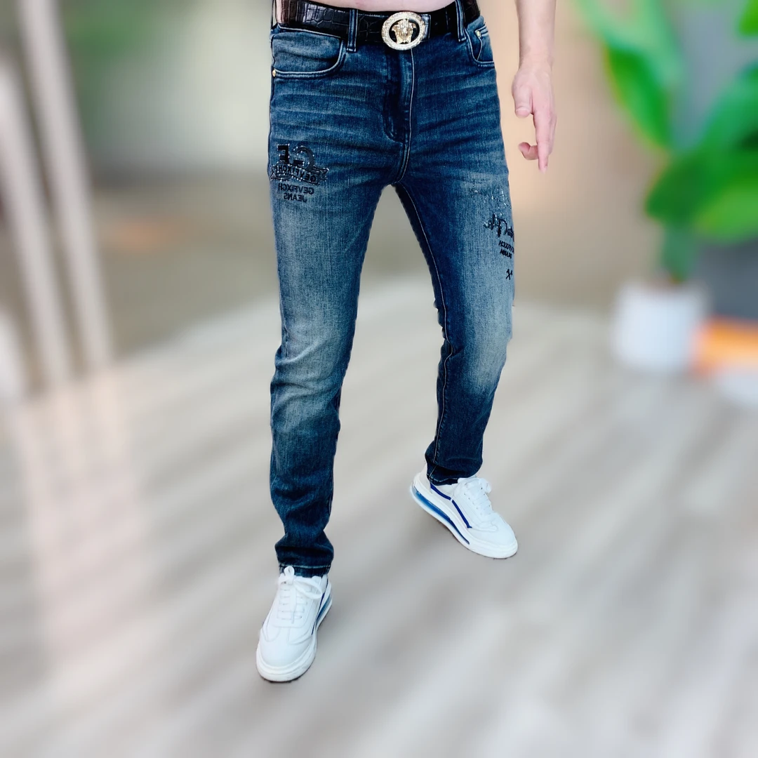 阿凯严选 高品质秋季新款男士时尚小脚修身百搭个性中腰牛仔裤