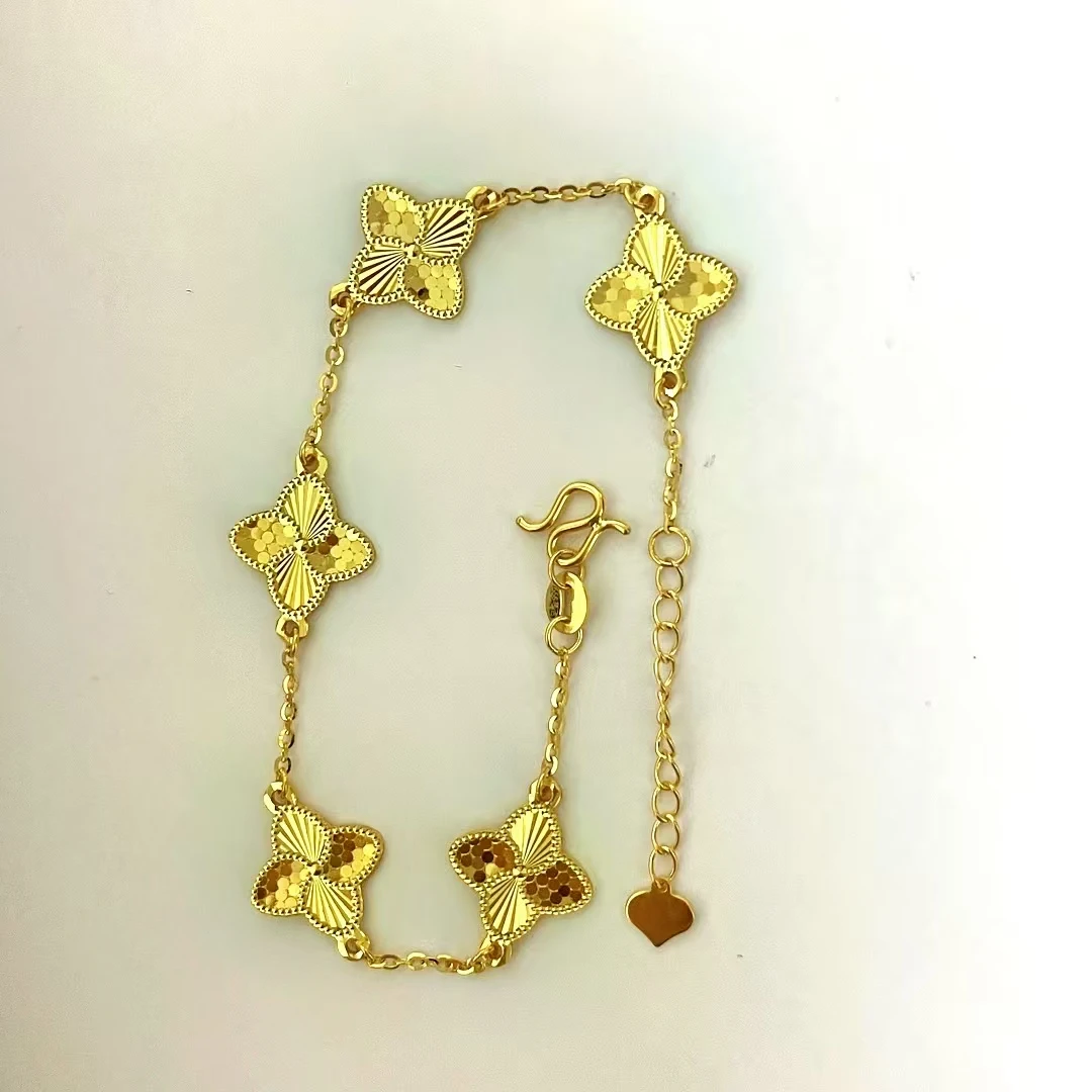 足金999菱形几何镭射鱼鳞四叶草五花手链ins时尚