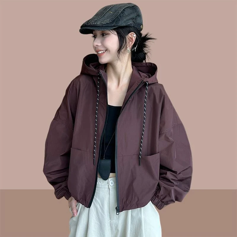 抽绳连帽冲锋衣外套女欧洲站2025早秋新款欧货女装宽松洋派上衣潮