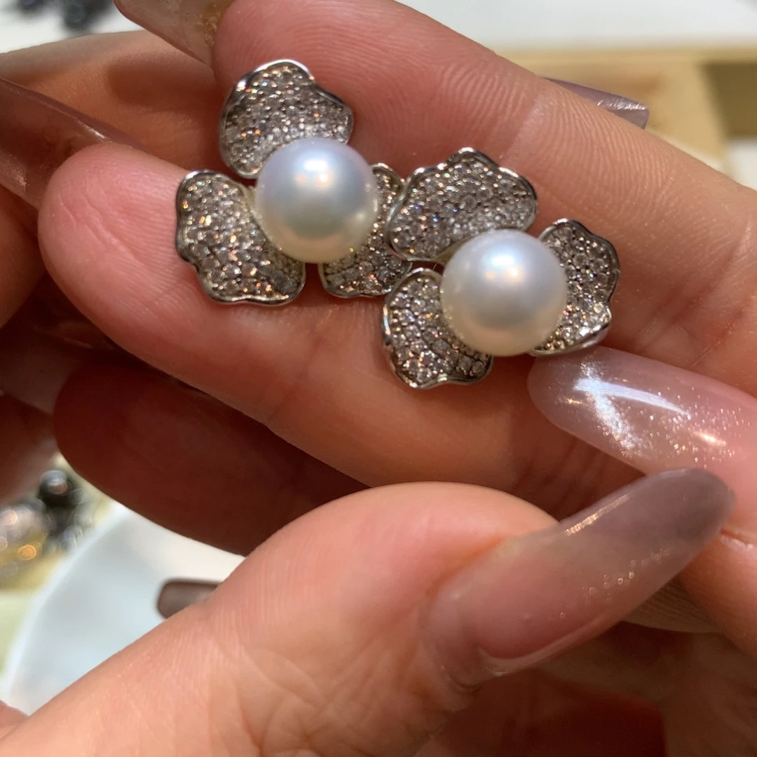 海水珍珠耳饰银S925镶嵌