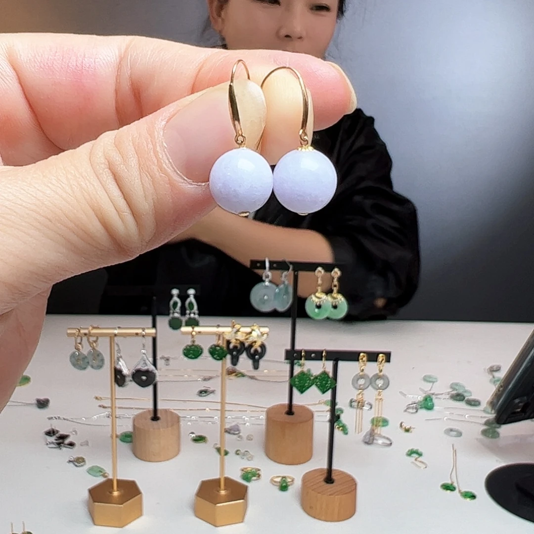 翡翠18K金镶嵌耳饰天然翡翠