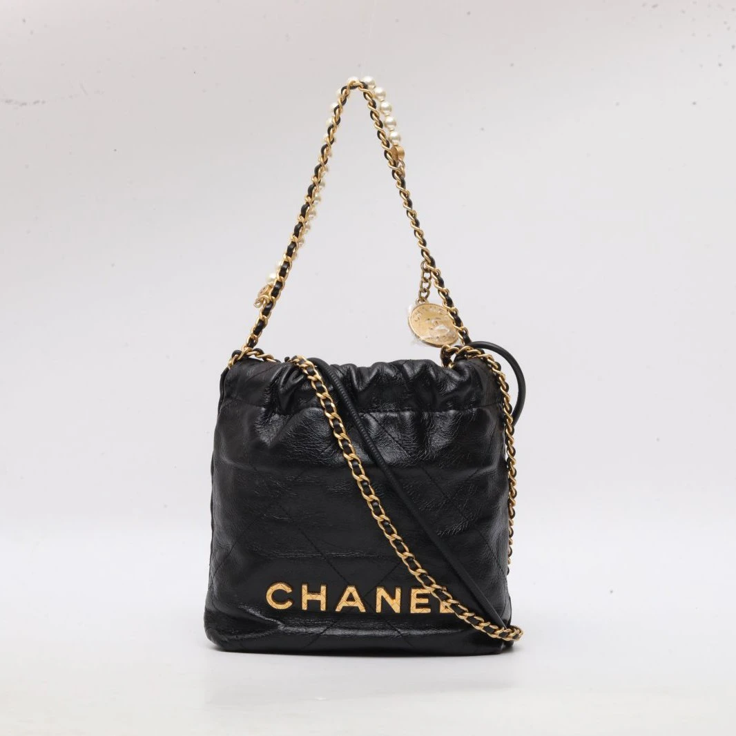 99新 Chanel/香奈儿 小花柳 23S 22Bag 托特包 Mini 黑色 芯片开