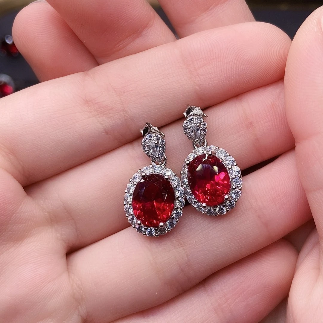 耳饰红宝石银S925镶嵌