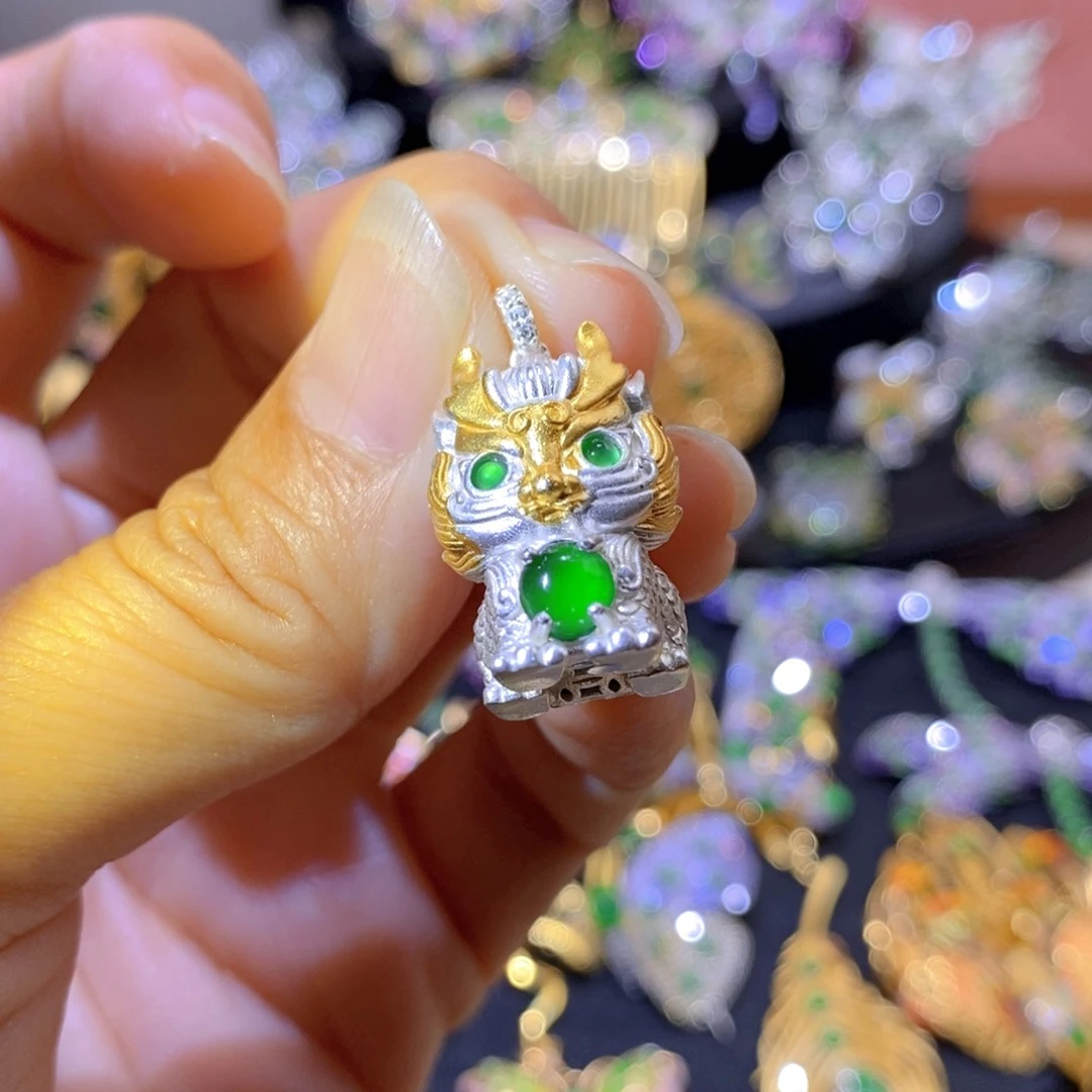 吊坠(不含链)银S925镶嵌翡翠