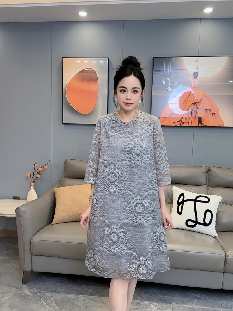 改良旗袍刺绣晕染套头裙植物花卉连衣裙气质时尚提花旗袍裙