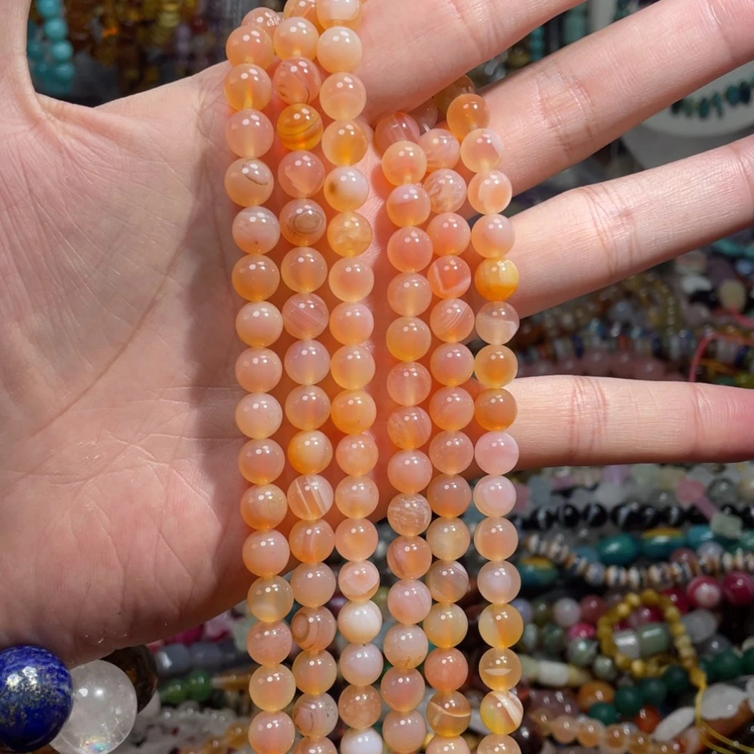 石英质玉，粉溏心玛瑙8mm，未镶嵌