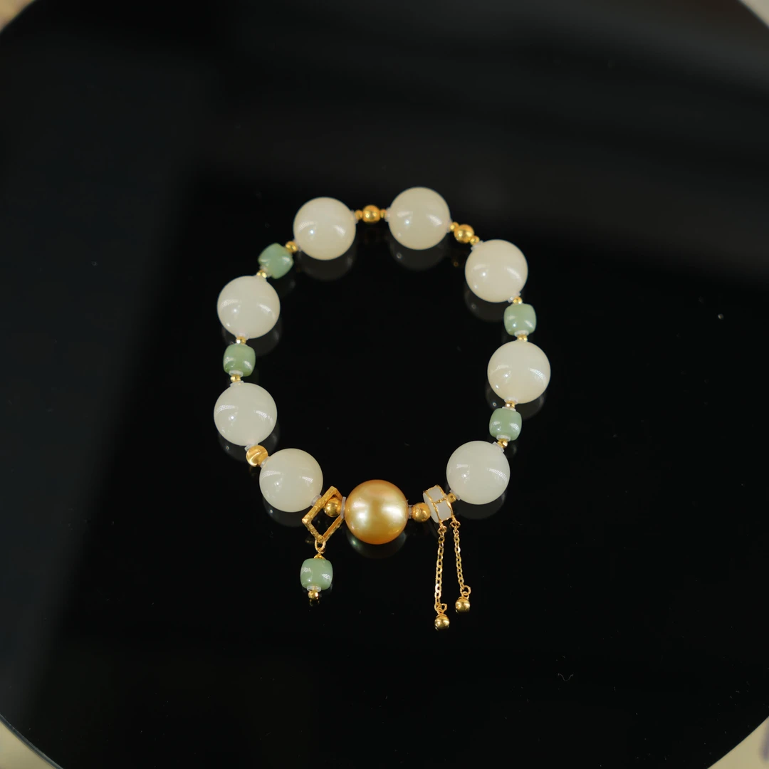 丝光意-天然和田玉18K金手串