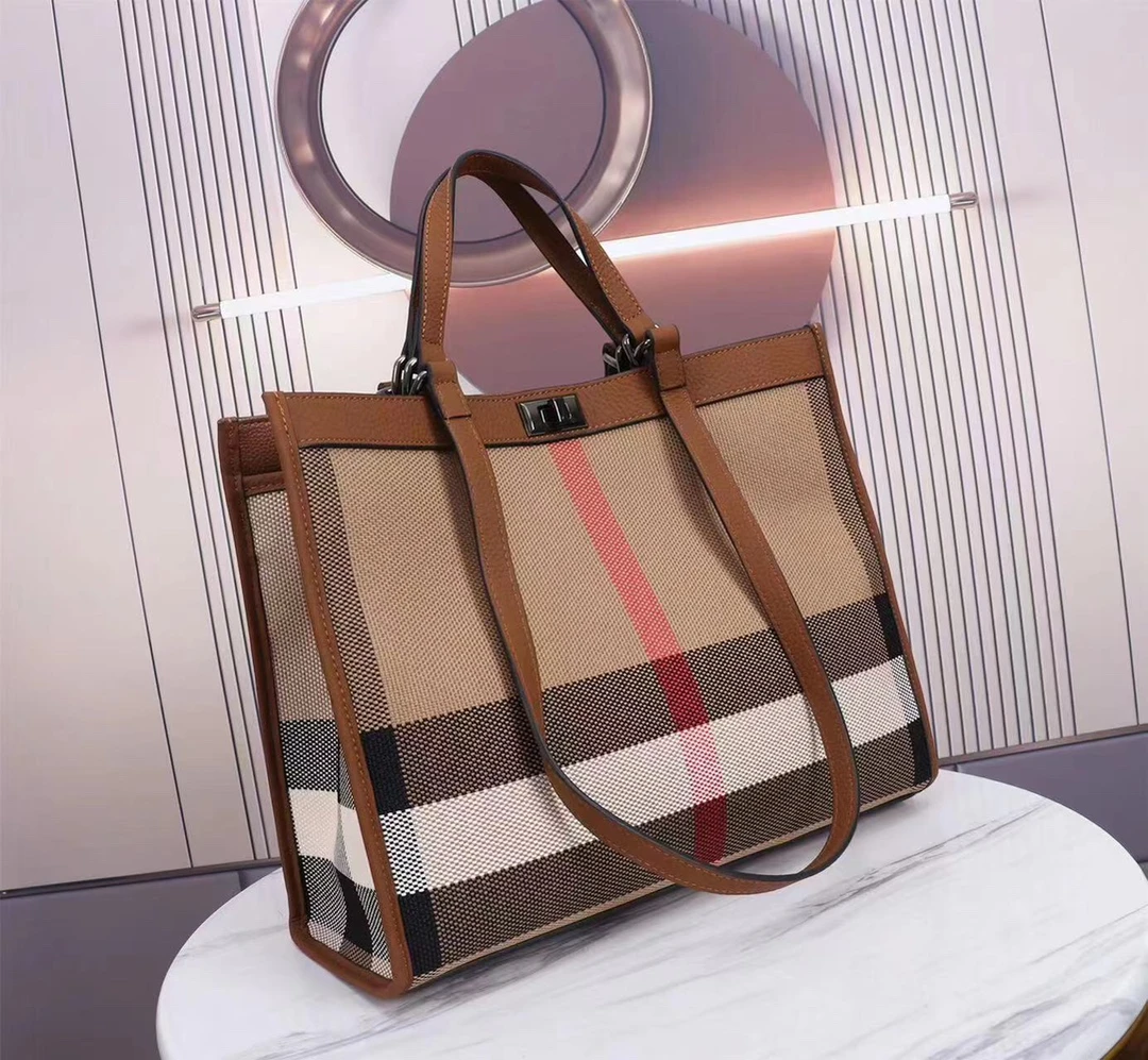 05【旋钮凯丽】托特包时尚复古轻奢格子百搭女士气质经典格单肩5008