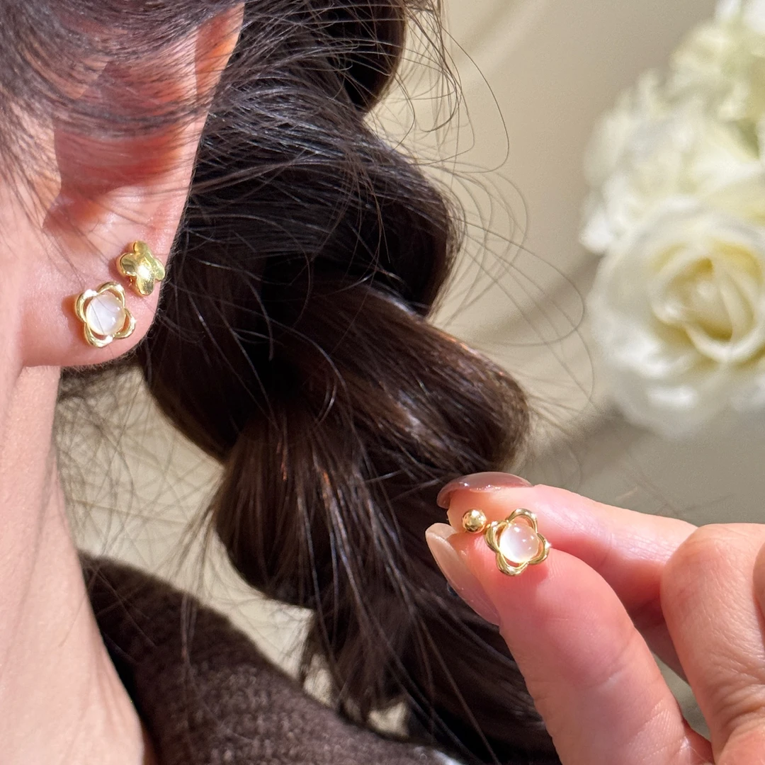 铜合金耳饰 猫猫石耳钉3件套简约日常百搭款耳钉3033