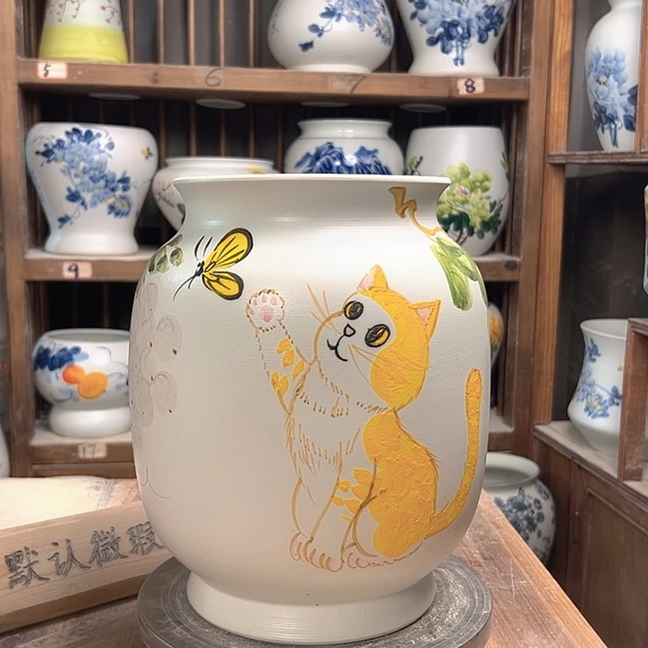 陶冬瓜高27招财猫陶瓷