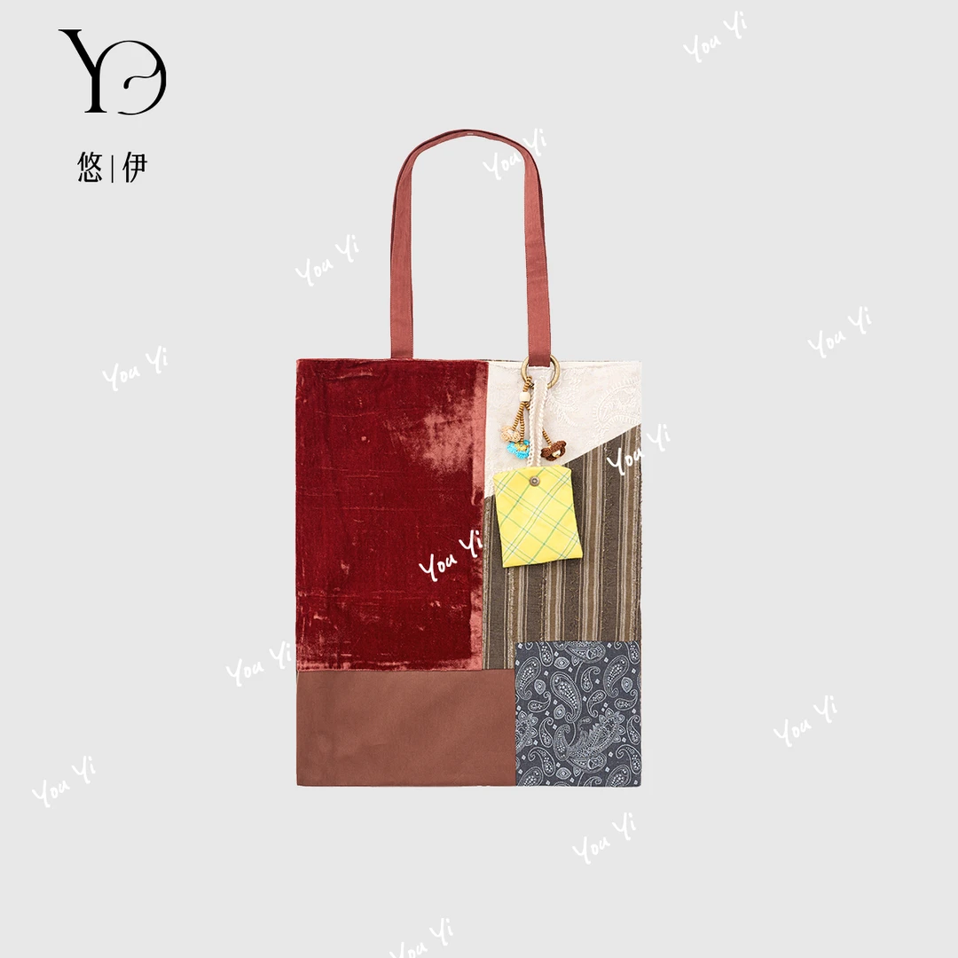 You Yi 敞口条纹布ins风便携款单肩包学生肩包提花文艺简约B53006