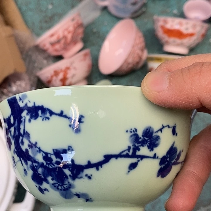 摆件陶瓷绿稀土梅花五寸碗