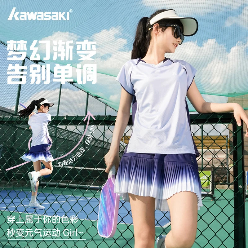 kawasaki/川崎青花瓷太阳花羽毛球服男女吸汗速干短袖透气网球服