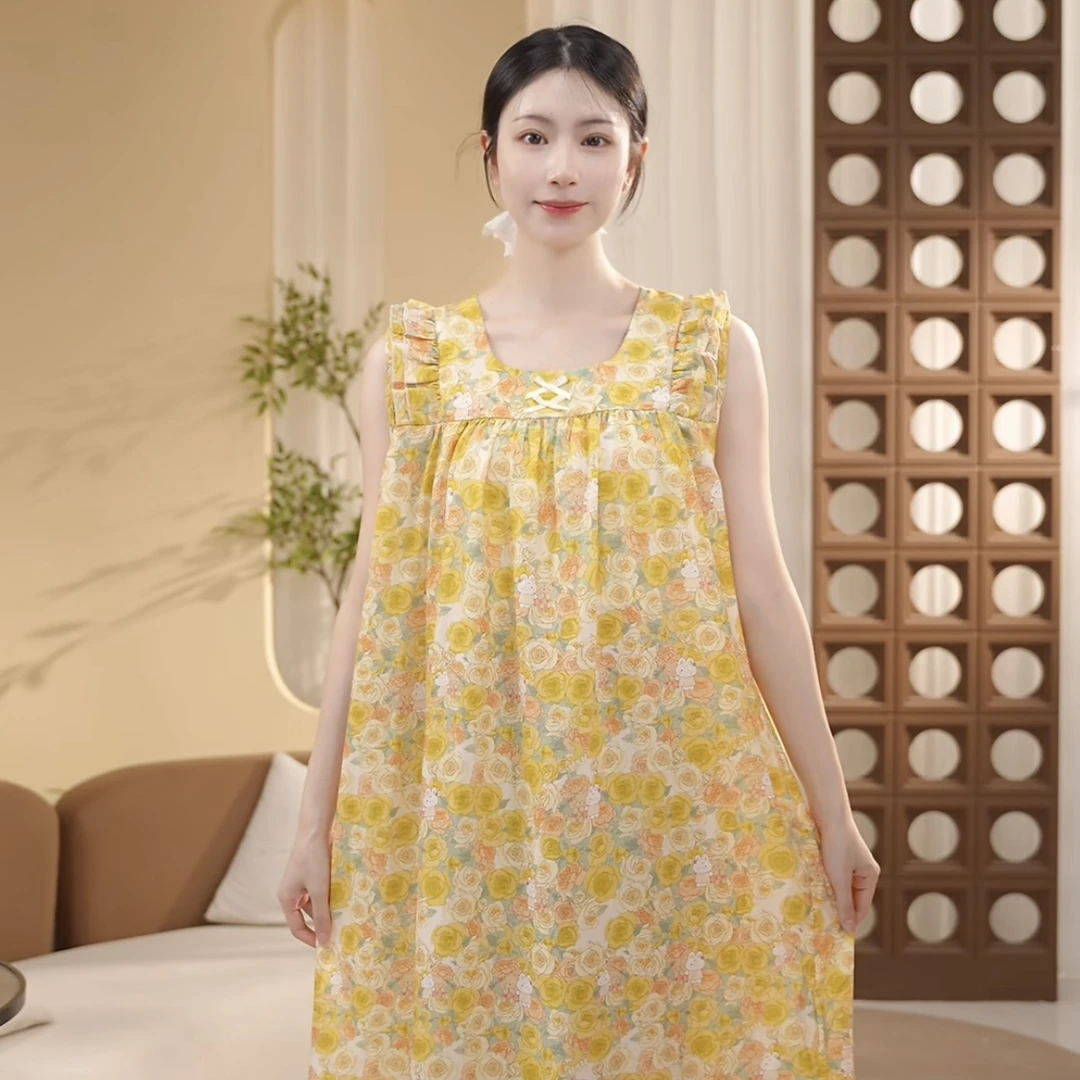 芙蓉世家【玫瑰物语~莱赛尔天丝】宽松超凉快家居睡裙可外穿