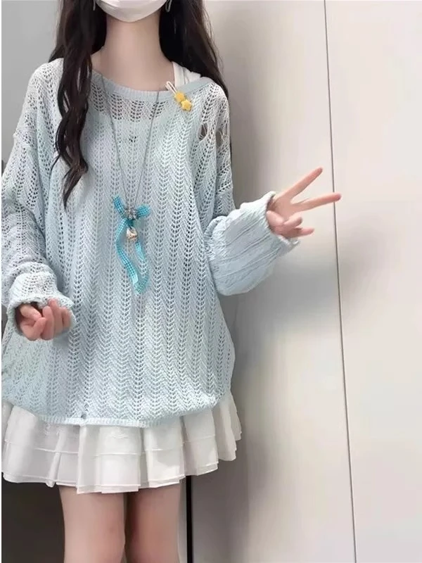 小众设计感镂空针织衫上衣女2025夏季新款韩系慵懒风宽松防晒罩衫