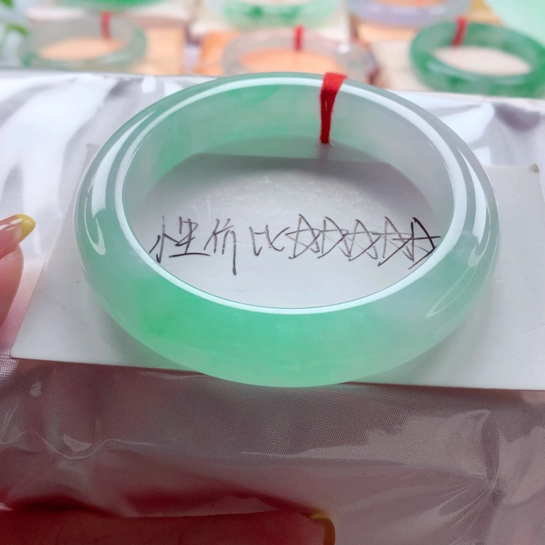 翡翠未镶嵌手镯55.4 冰甜阳绿起胶种色兼备 灵