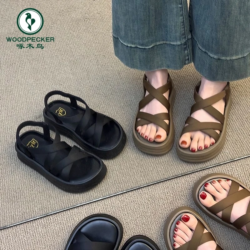 啄木鸟厚底罗马凉鞋女款2025新款爆款夏配裙子学生休闲运动沙滩鞋